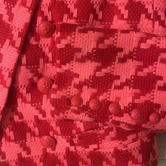 L'Agence Brooke Tweed Pink and Red Houndstooth Cropped Blazer - Picture 8 of 10